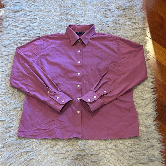 Lands' End Women’s Purple Cotton Stretch Long Sleeve Button Down Shirt - Picture 1 of 4